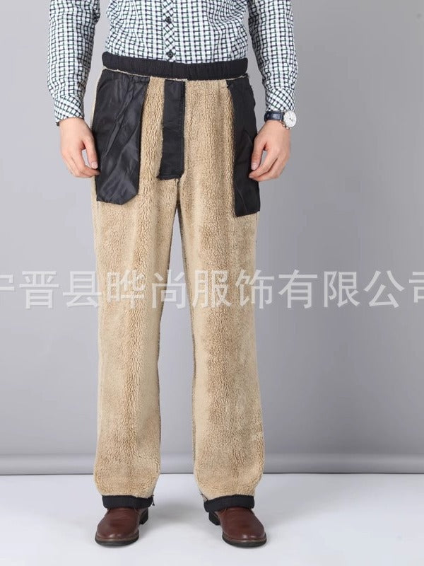 Plus Size Plus Fat Plus Size Dad Thickeneded Velvet Stretch Casual Pants Middle-Aged and Elderly Cotton Pants High Waist Deep Crotch Pants for Men