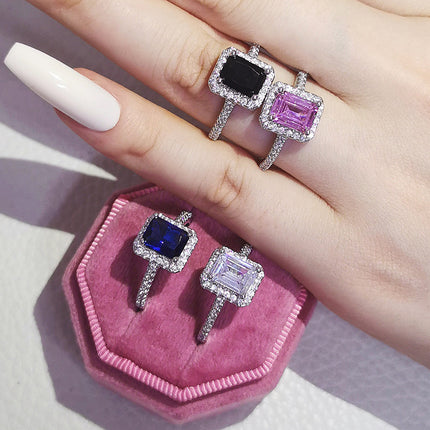 Ring Gemstone Women's Design Niche Fashion Creative Multi-Color Diamond Zircon Rectangular Shape Factory Direct Sale R1997