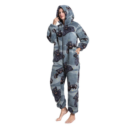 Mixed Wholesale Autumn and Winter Cotton Velvet Animal Cartoon Siamese Pajamas Thickened Men and Women Couple Home Clothes Tianma Adult