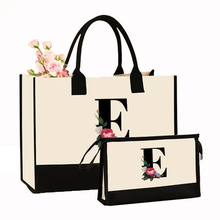 Cross-border Hot-selling Canvas Shoulder Bag Cosmetic Case Bag Contrast Printed Portable Zipper Clutch Bag Storage Case