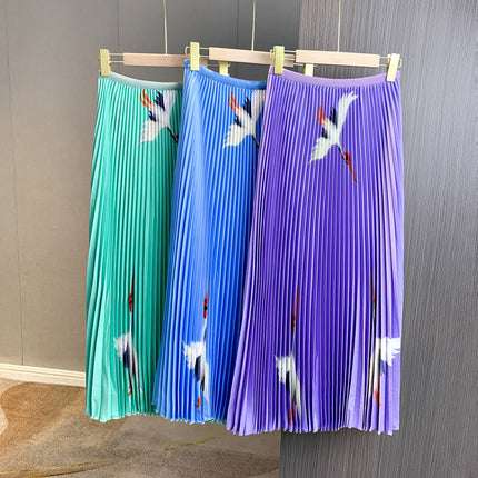 Fashion Wholesale Printed Two-Piece Set High-End Women's Top Pleated Skirt Two-Piece Set Commuter Pleated Skirt Suit