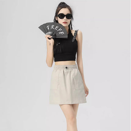 Summer Workwear Short Skirt for Women, Casual High-Waisted Versatile Pencil Skirt, Thin with Lining, A-Line Half Skirt, High-Waisted and Slimming