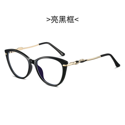 Cross-border New TR90 Fashion Anti-blue Glasses Frame Cat's Eye Women's Myopia Optical Flat Lens