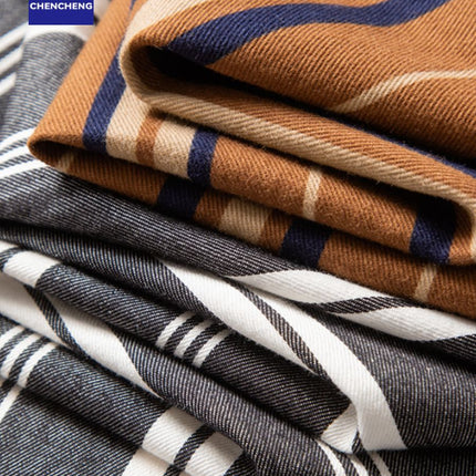 Men's Shirts New Style Retro Cotton Shirts Men's Long-Sleeved Striped Loose Korean Style Pure Cotton Breathable Shirts Men's Wholesale