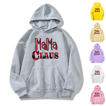 in stock foreign trade cross-border red plaid MAMA RIED printed hooded hoodie autumn and winter European and American women's