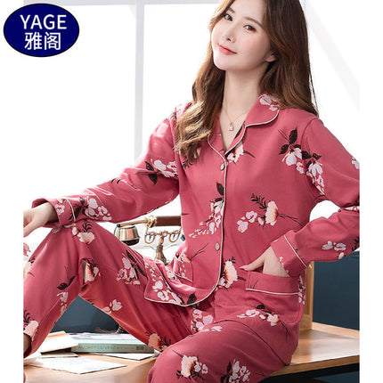 Pure Cotton Pajamas Women's Spring and Autumn Long-sleeved Cardigan Suit for Middle-aged and Elderly Mothers Large Size Outfit Home Clothes for Winter