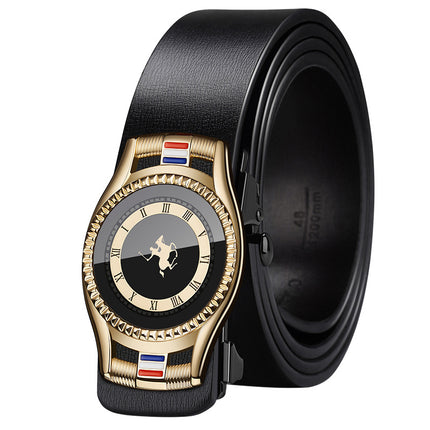 Paul Belt Men's Genuine Leather Alloy Automatic Buckle Business Middle-Aged Belt Youth Versatile Casual Cowhide Trouser Belt