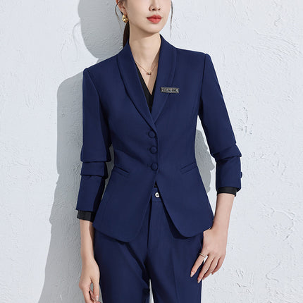 Blue Three-button Small Suit suit Women's Professional Dress Jewelry Shop Beauty Salon High-end Hotel Front Desk Work Clothes