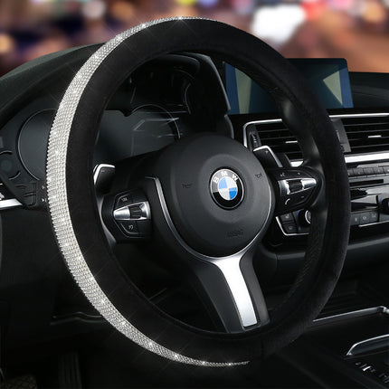 Cross-border new car steering wheel cover leather fashion rhinestone gold silk plush Four Seasons universal Diamond steering wheel cover