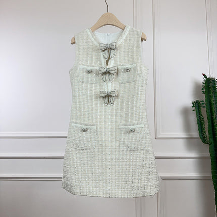 2025 Spring/Summer New High-End Tweed Bow Dress Slimming Petite Fashion Light Luxury