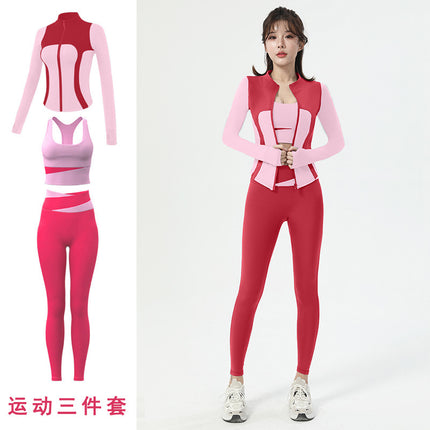Spring New Outdoor Quick-drying Yoga Clothes suit Women's High Elastic Slim-fit Slimming Contrast Zipper Casual Sports Top