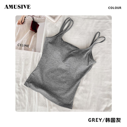 AMUSIVE Korean Style Double Shoulder Strap Camisole Women's Casual Slim-fit All-match Ins Texture Pattern Underwear Slimming Simple