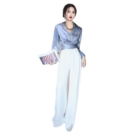 Royal Sister Fan High Waist Show Hip Show High Wide Leg Cross-border 2023 Socialite Fashion All-match Korean Style Floor-mopping Wide Leg Pants Women