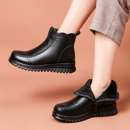 Mother Shoes Winter Cotton Shoes fleece-lined Middle-aged and Elderly Leather Shoes Women's Shoes Autumn and Winter Non-slip Ankle Boots for Elderly Middle-aged Winter Shoes Warm Warming