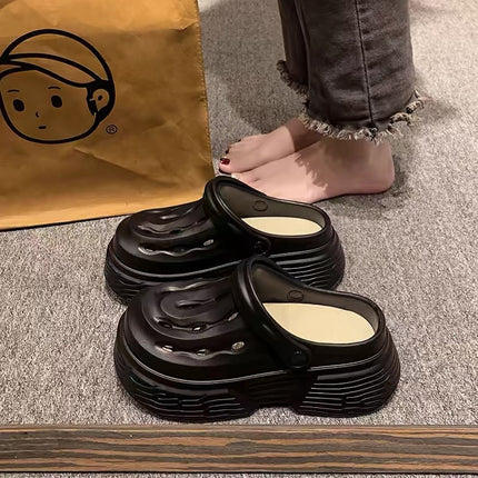 2024 New Style Hole-In-The-Wall High-Looking Fashionable Summer Outer Wear Thick-Soled Heightening Two-Wear Lightweight Slippers for Women
