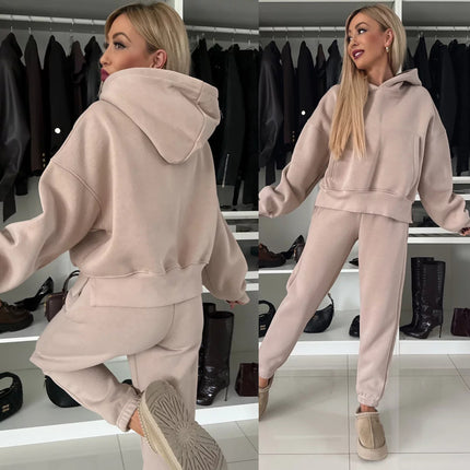 2026 Amazon European and American New Trendy Fashion Set for Women, Long-Sleeve Hooded Sweatshirt and Jogger Pants Two-Piece Set for Women