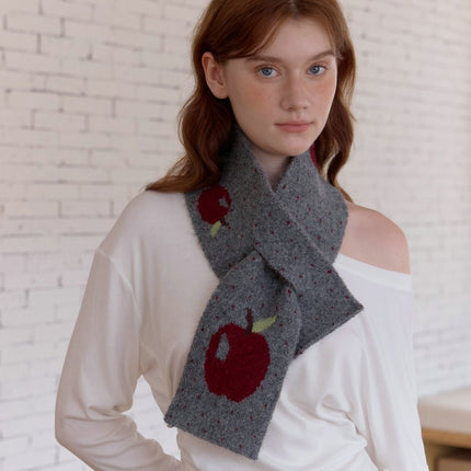 Lazy Style Japanese Christmas Gift Cute Red Apple Knitted Cross Autumn and Winter Warm Small Scarf for Women