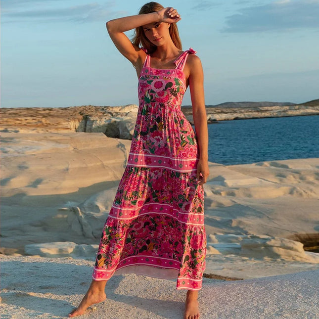 2024 European and American Swimwear Bow Tie Resort Style Floral One-Piece Swimsuit Suit Women's Cross-Border Hot Style 25231