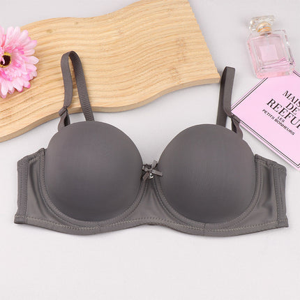 Cross-border half cup underwear women's bra solid color glossy steel ring push up top support bra sexy big chest small bra c cup