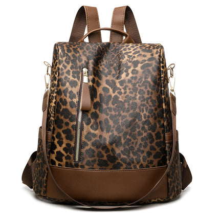 Cross-border New Fashion Simple Leopard Print Backpack Women's Casual All-match Travel Large Capacity Anti-theft Backpack