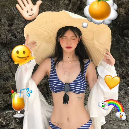Swimsuit Instagram Style Women's Split Bikini Stripe Pure Hot Spring South Korea Small Chest Gathering Slimming Vacation Swimsuit