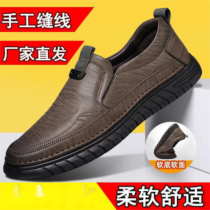 Autumn Handmade Tbottomon Men's Breathable Casual Shoes, Trendy and Versatile Men's Lazy Slip-On Leather Shoes