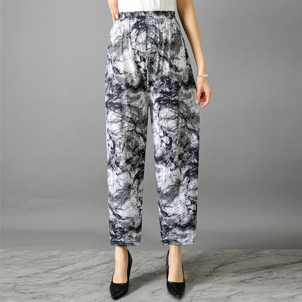 Cross-Border Popular Summer Women's Ice Silk Pants for Middle-Aged and Elderly, Loose Casual Home Pants, Elastic Plus-Size Pants for Square Dancing