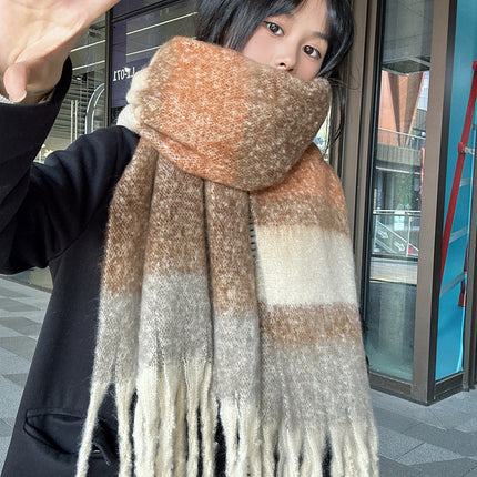 Unlimited Secret ~ dark blue light blue * striped thickened warm all-match scarf green autumn and winter couple plaid scarf