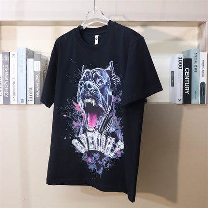 340 Jin Wear European New Digital Printing Dog Head Letter Fat Man Plus Fat Increase Fashion Fashion Brand American Short-sleeved T-shirt