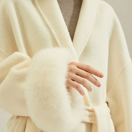 2025 Autumn and Winter Wool Double-Sided Woolen Outwear Woolen Short Fox Fur Petite Outwear Women's Mulberry Silk Jacket