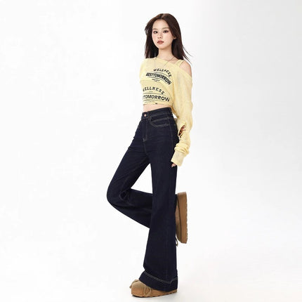 High Waist Micro Lamar Jeans Women's 2025 Trendy All-match New Slim-fit Slimming Loose Simple Trumpet Long Pants
