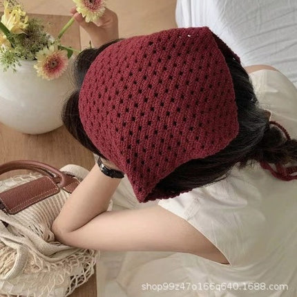 Hot Girl Internet Celebrant Photo Flower French Style Triangle Scarf Headscarf Women's Cute Knitted Hair Band Silk Scarf High-grade Headwear Summer