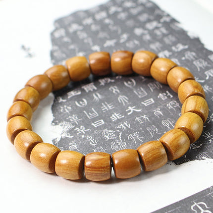 Zhemu bracelet straight cut barrel beads 8*10MM men's and women's couples bracelet new Chinese antique jewelry Wen play yellow sandalwood string