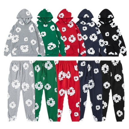 Cross-border Flower Printed Trendy Brand Same Style Hooded Sweater European and American Loose Hoodie Men's and Women's Sweater suit Men's Trendy Brand