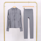 Blue and gray hooded steel-printed jacket and nine-point pants suit / 2/S
