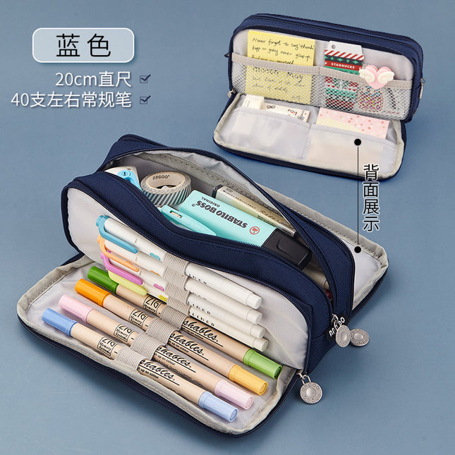 Oxford Cloth Pencil Case with Large Capacity and Multi-Layer Design, Stationery Box for Primary and Secondary School Students, High Aesthetic Value, Simple and Waterproof, Direct from the Source Factory