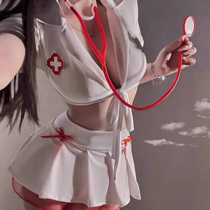 Pure Desire Style cos Nurse Uniform War Gown Bow Tie Belt Exhibit Waist Sexy Spice Girl Free Adult Lingerie