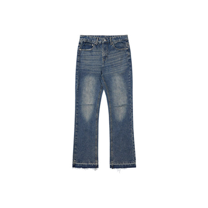 Rdt Men's Clothing | Distressed Washed Destroyed American Knife-Cut Wide-Leg Cleanfit Bootcut Jeans Heavy Wash