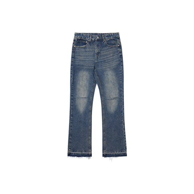 Rdt Men's Clothing | Distressed Washed Destroyed American Knife-Cut Wide-Leg Cleanfit Bootcut Jeans Heavy Wash