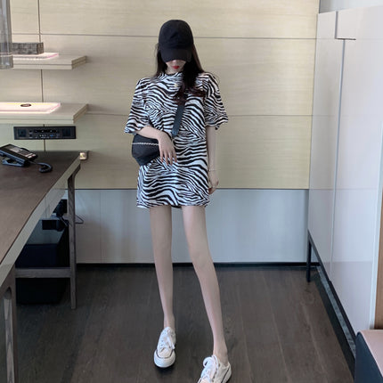 New Korean Women's Clothing Supply Leopard Print Short-Sleeved T-Shirt Women's Summer Mid-Length Women's Bottoming Shirt Top Dropshipping