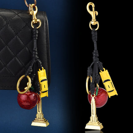 New Model Launched: Iron Tower Apple Mix and Match Crystal Bag Pendant Keychain Pendant Women's Bag Accessories European and American Fashion Red