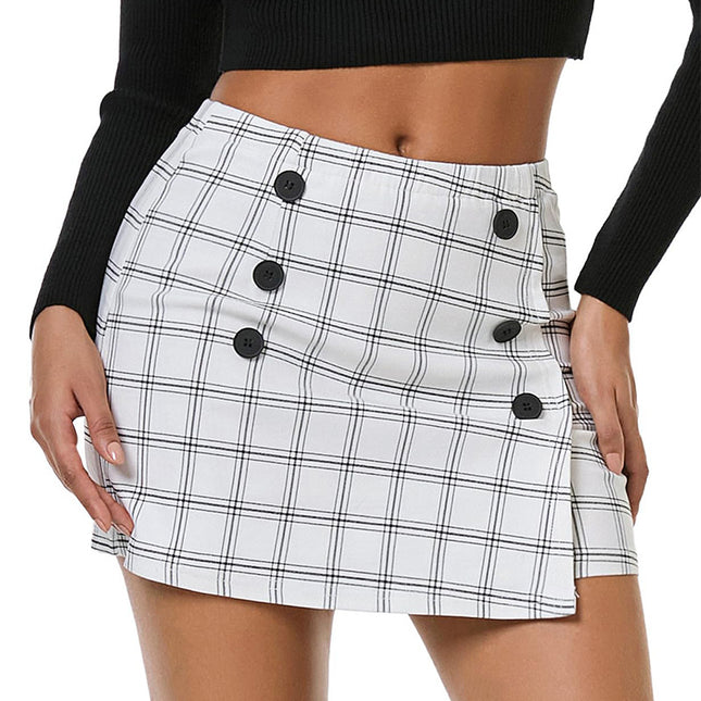 Amazon Cross-Border Autum Plaid Tight Mini Hip-Hugging Skirt 2025 Fashion Button Autum and Winter Skirt
