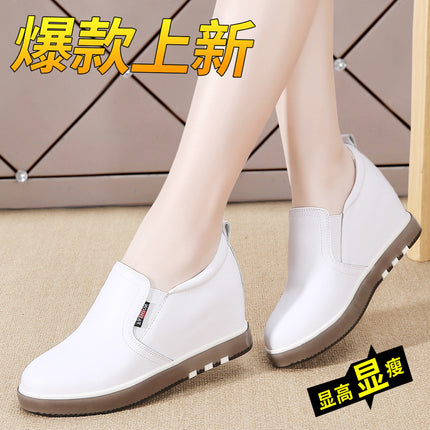 Women's Height-Increasing Shoes 2024 New Women's Soft-Soled White Shoes Women's Sports Shoes Women's Leather Shoes Women's Flats