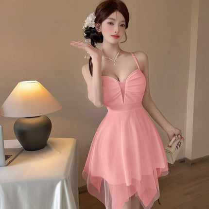Sexy 9199 Mesh Stitching Sling dress Night Shop Foot Bath Technician Work Clothes Backless Big Swing A- line Skirt