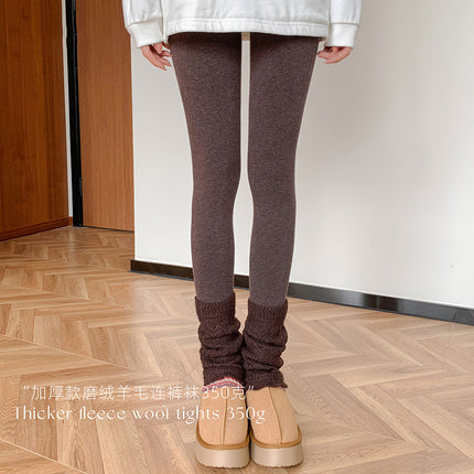 Thickened Autumn and Winter Ribbed Fleece Wool Pantyhose with Multi-Section Compression, High Slimming Effect, Thickened Elastic Warm Base Layer Tights
