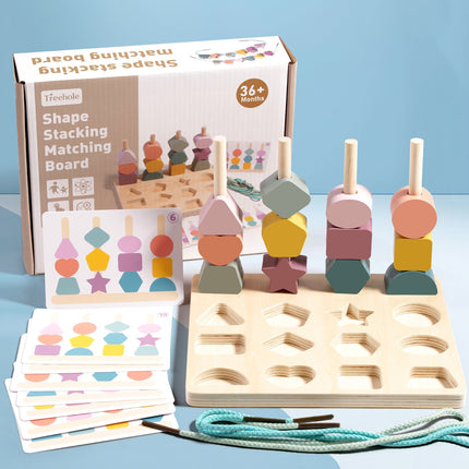 Wooden Children's Educational Beaded Toys Five Sets of Column Color Sensory Enlightenment Children's Shape Perception Building Blocks Toys