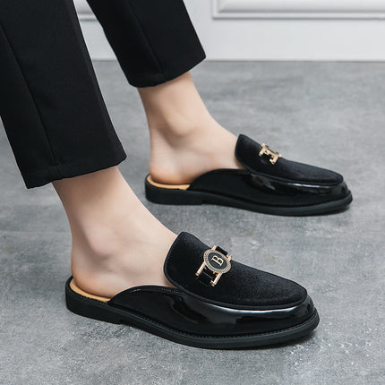Half Shoes Men's 2025 Summer Breathable Slip-on Slippers Men's 37-46 Size Fashion Casual Lazy Men's Leather Slippers