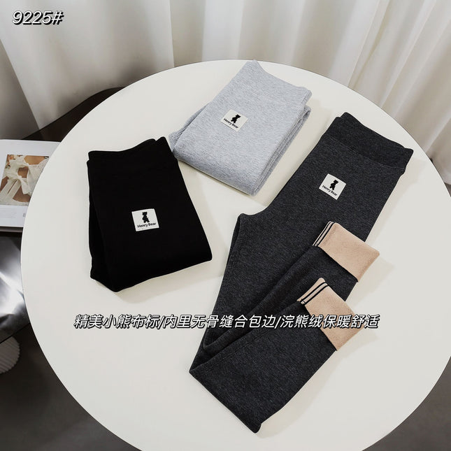 Autumn and Winter New Style Fleece-Lined Thick Leggings for Women, Bear Label, Tight-Fitting, Warm, Slimming Lamb Fleece Skinny Pants