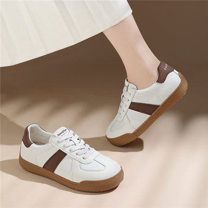 (Out-Of-Stock Items Cannot Be Replenished) Genuine Leather Retro White Sneakers for Women, Thick-Soled Sports Casual German Training Shoes, Soft-Soled Sneakers That Are Comfortable and Won'T Tire Your Feet