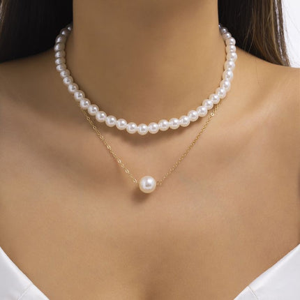 ins Style Double Layer Stacked Distinctive Design Pearl Necklace Light Luxury Simple Beaded European and American Cross-border Necklace